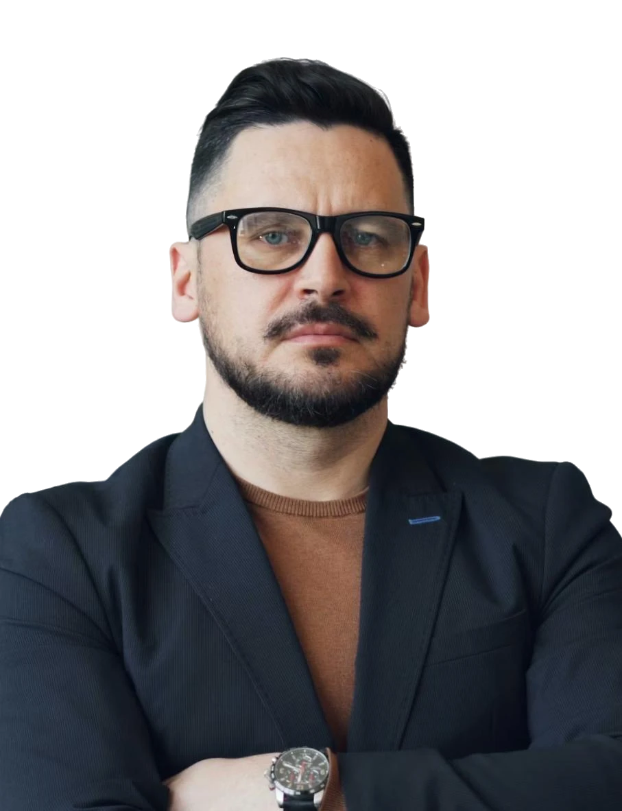 Man wearing sunglasses with water falling on him