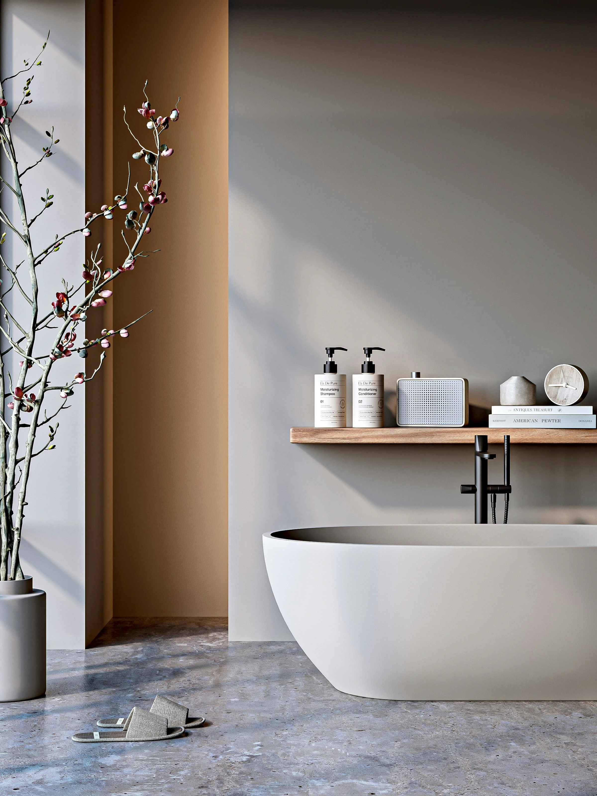 Elegant bathroom with modern fixtures and decor.